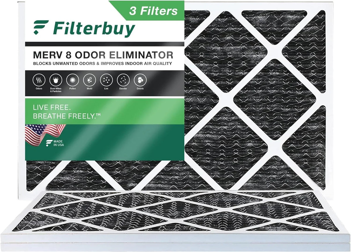 Filterbuy 12x20x1  8 Odor Eliminator Pleated   Furnace Air Filters with Activated Carbon (3-Pack)