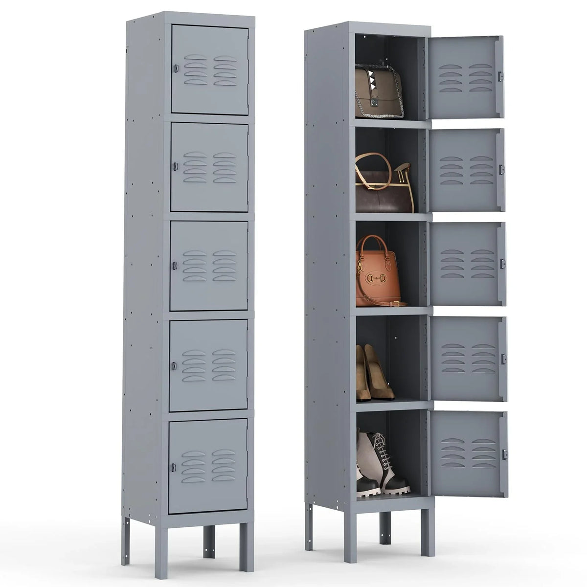 66" Metal Storage Cabinet Locker for School, Gym, Home Office, Steel Locker Cabinet With 5 Doors for Employees, Students