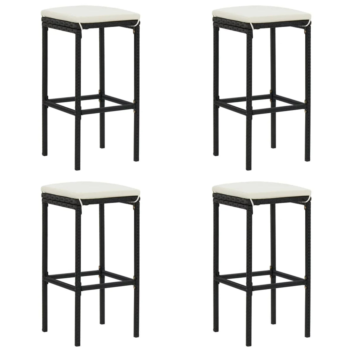 Anself 5 Piece Garden Bar Set Table with Storage Shelf and 4 Cushioned Stool Chairs Outdoor Dining Set Black Poly Rattan for Bistro, Pub, Backyard, Terrace, Patio