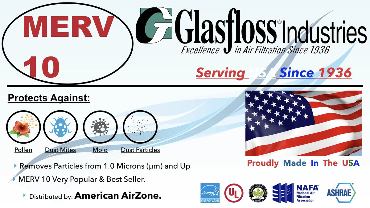 Glasfloss Air Filter 16x20x2 - 2"  10 - (Pack of 12) - Pleated  or  Air Filter - Furnace Air Filter - Home or Office - Made In The .