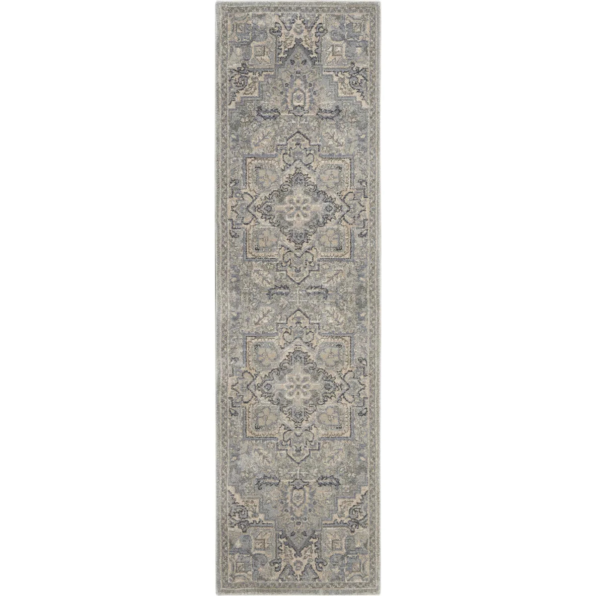 Nourison Moroccan Celebration Persian Area Rug Silver 2'2" x 7'6" Runner Medallion / 8' Runner Runner, Indoor
