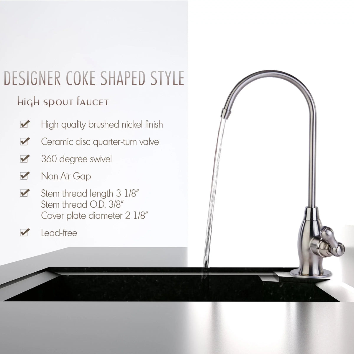iSpring - Heavy Duty Reverse Osmosis, High Spout Kitchen Bar Sink Drinking Water, Contemporary  Faucet, Brushed Nickel