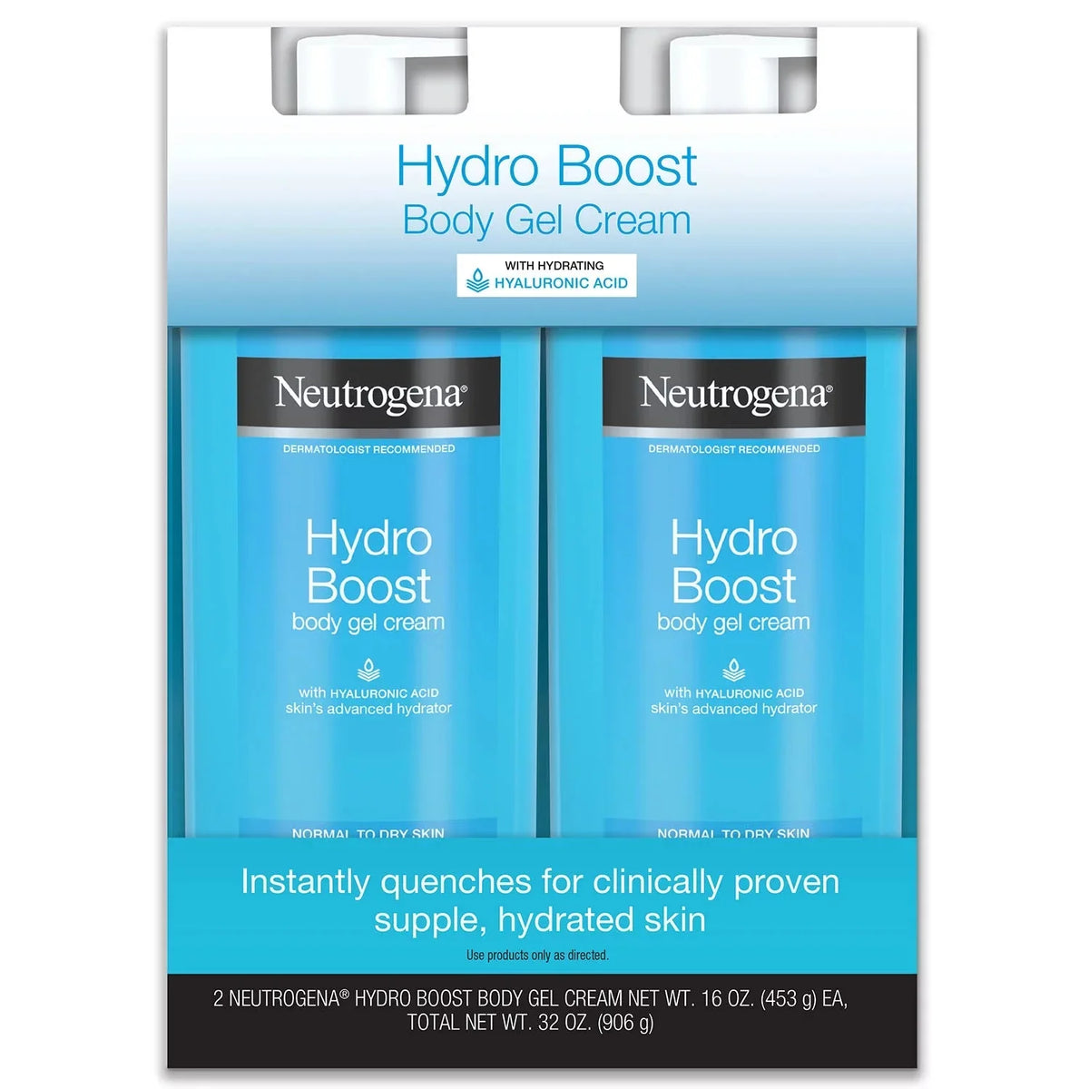 Neutrogena Hydro Boost Fragrance-Free Hydrating Body Gel Cream with Hyaluronic Acid, Fast Absorbing Cream for  (Pack of 2)
