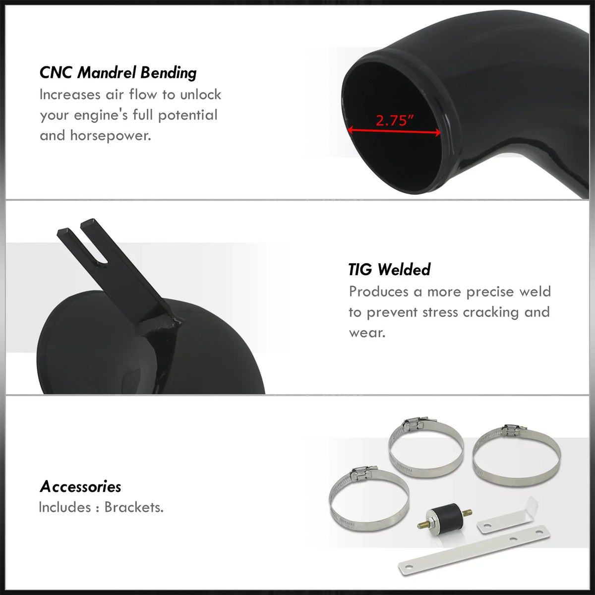 Distributors Cold Air Intake   Induction System Black Aluminum Piping + Filter Compatible/Replacement For Mitsubishi Lancer    2.0L l4 Manual Trans / 2002 2003 2004 2005 02 03 04 05