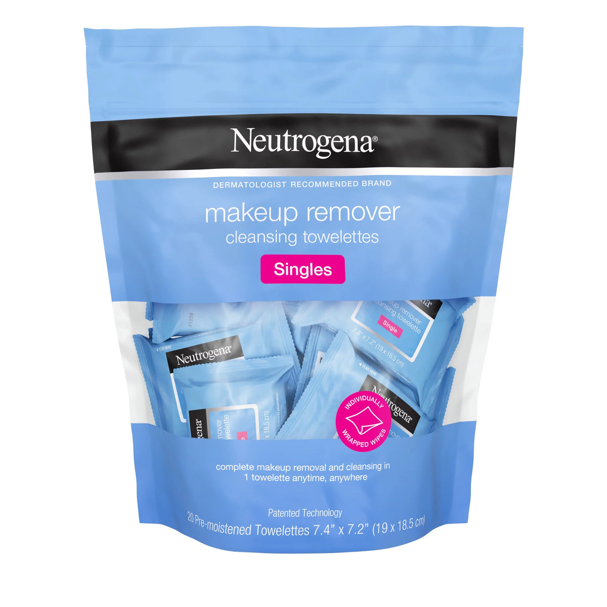 Neutrogena Makeup Remover Cleansing Towelette Singles, Daily Face Wipes to Remove Dirt, Oil, Makeup & Waterproo (Pack of 3)
