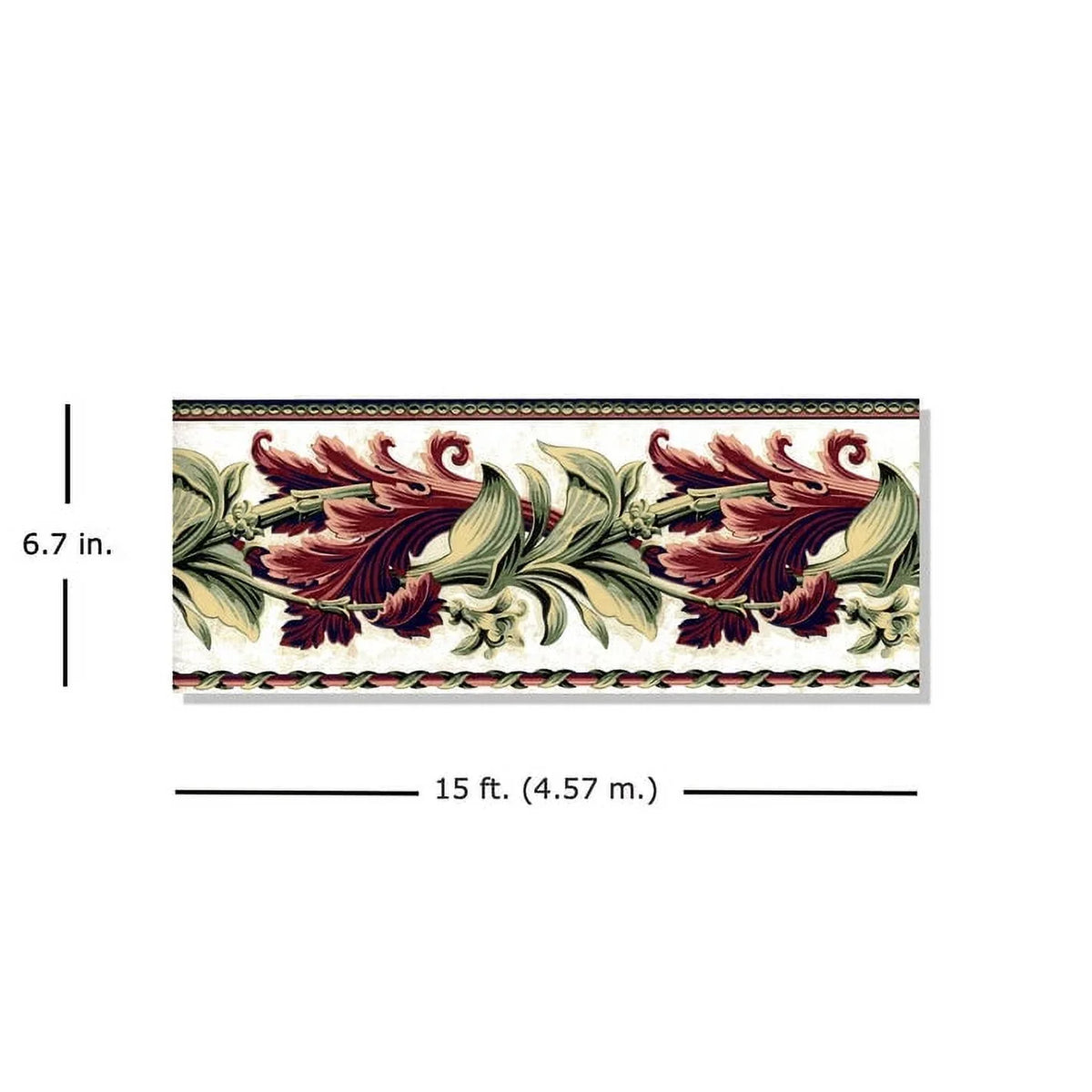 Designer Laurel Twist Wallpaper Border - Un-pasted - Green, Red 15'  x 6.7"