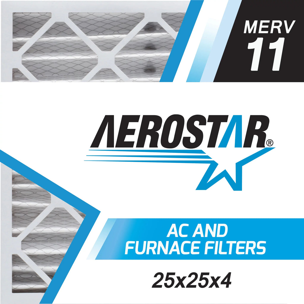 Aerostar 25x25x4   11, Pleated Air Filter, 25 x 25 x 4, Box of 6, Made in the