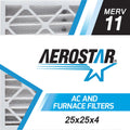 Aerostar 25x25x4   11, Pleated Air Filter, 25 x 25 x 4, Box of 6, Made in the