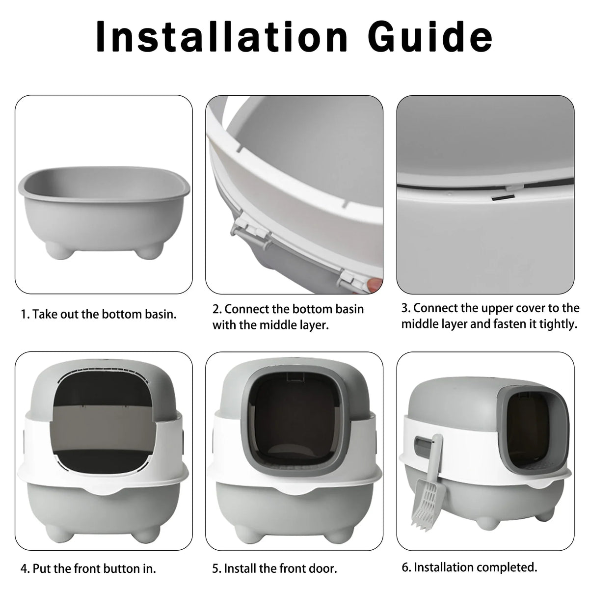 Large Cat Litter Box,Pets Enclosed Cat Litter Boxes,Odor Control,Jumbo Hooded,Gray,Door Isolate Smelly