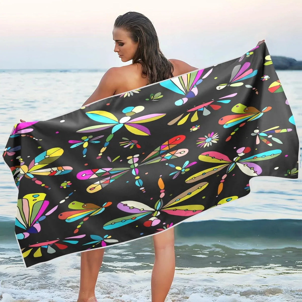 Bestwell Dragonfly Beach Towel - Super Absorbent Oversized Travel Towels - Lightweight Compact Quick Dry Towel for Swimming Camping Holiday（386）