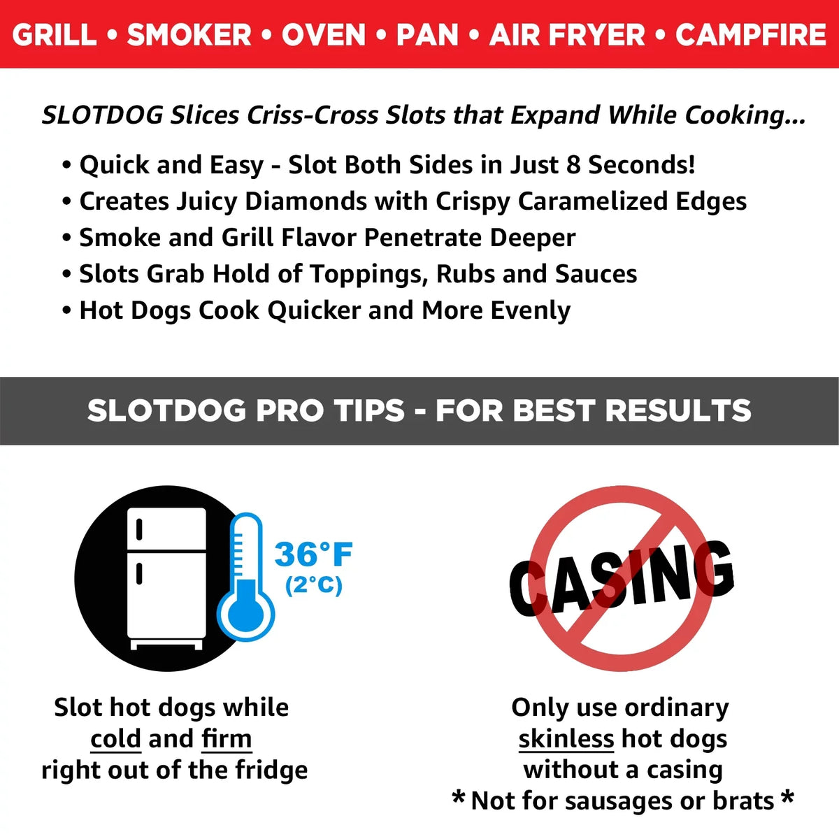 '- Hot Dog Slicing Tool - Stainless Steel Cutter Blades for Kitchen, Grilling, Tailgating, Camping and Backyard Outdoor  - 10 inch - Red