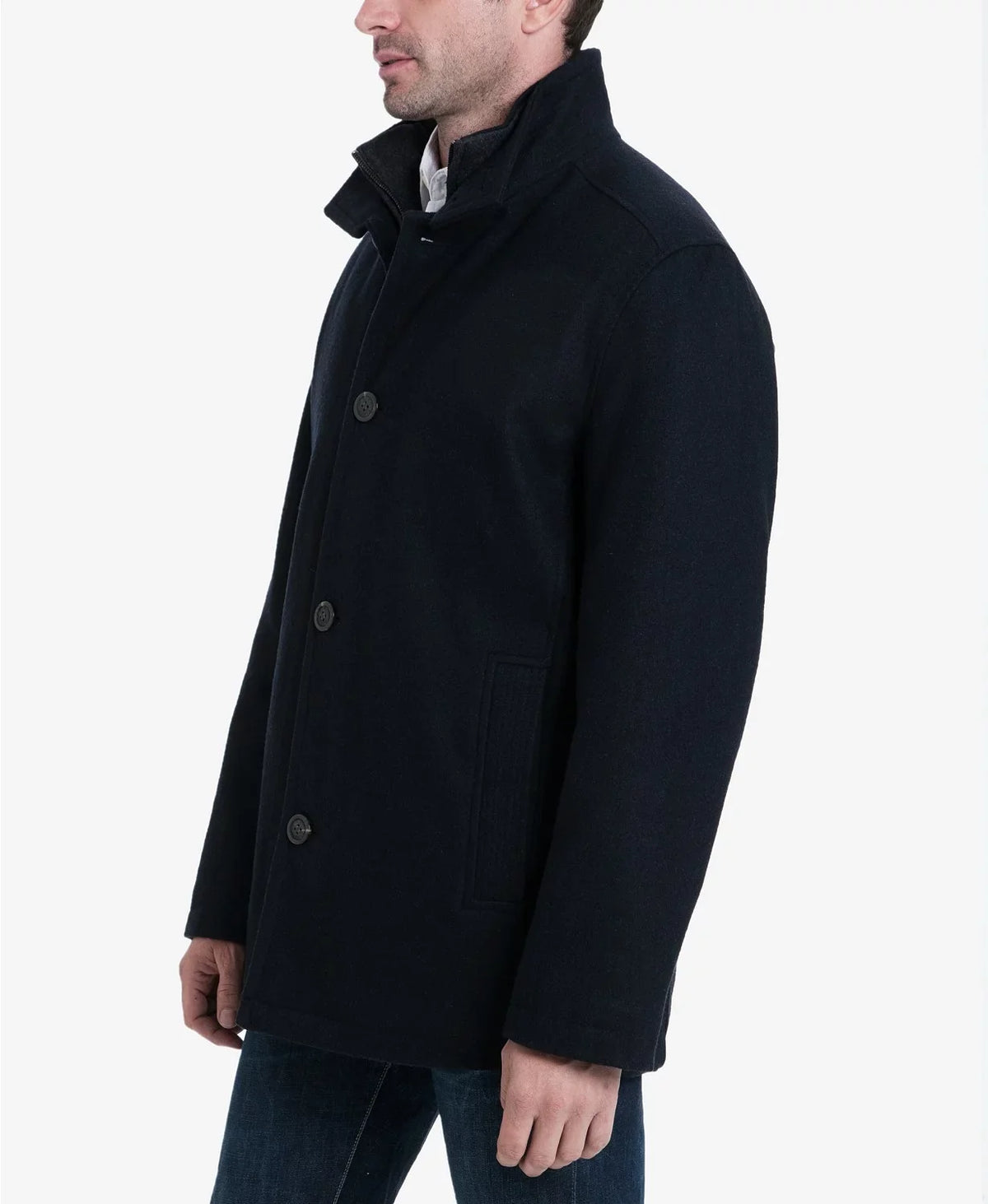 London Fog Men's Wool Blend Button Front Car Coat, Charcoal, -Large