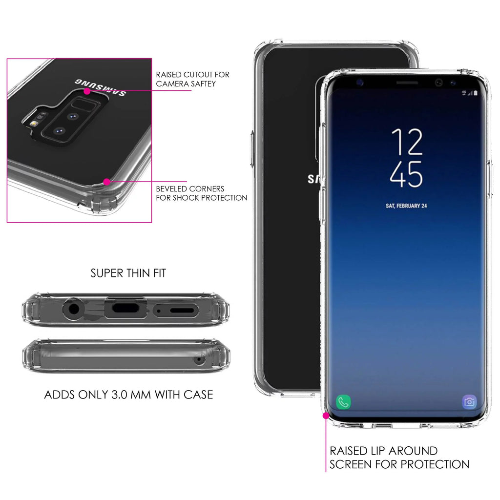 DistinctInk Clear Shockproof Hybrid Case for Samsung Galaxy +  (6.2" Screen) -  Bumper, Acrylic Back, Tempered Glass Screen Protector - 2 Corinthians 5:7 - Walk By Faith When  Cannot See