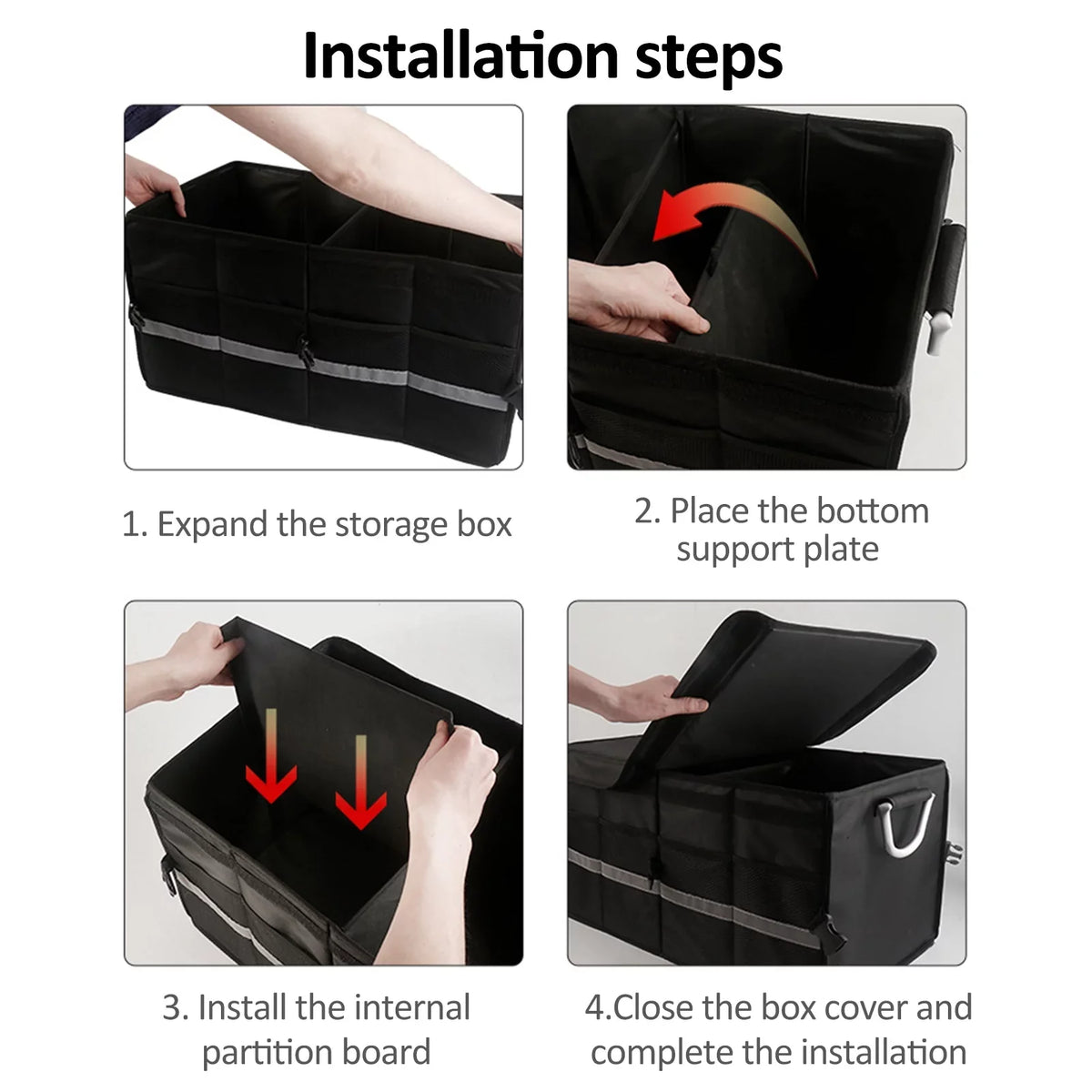 Apexeon Car Trunk Organizer, 55L Capacity, Reflective Strip, Oxford Cloth Folding Storage Box, Automotive Cargo Solution
