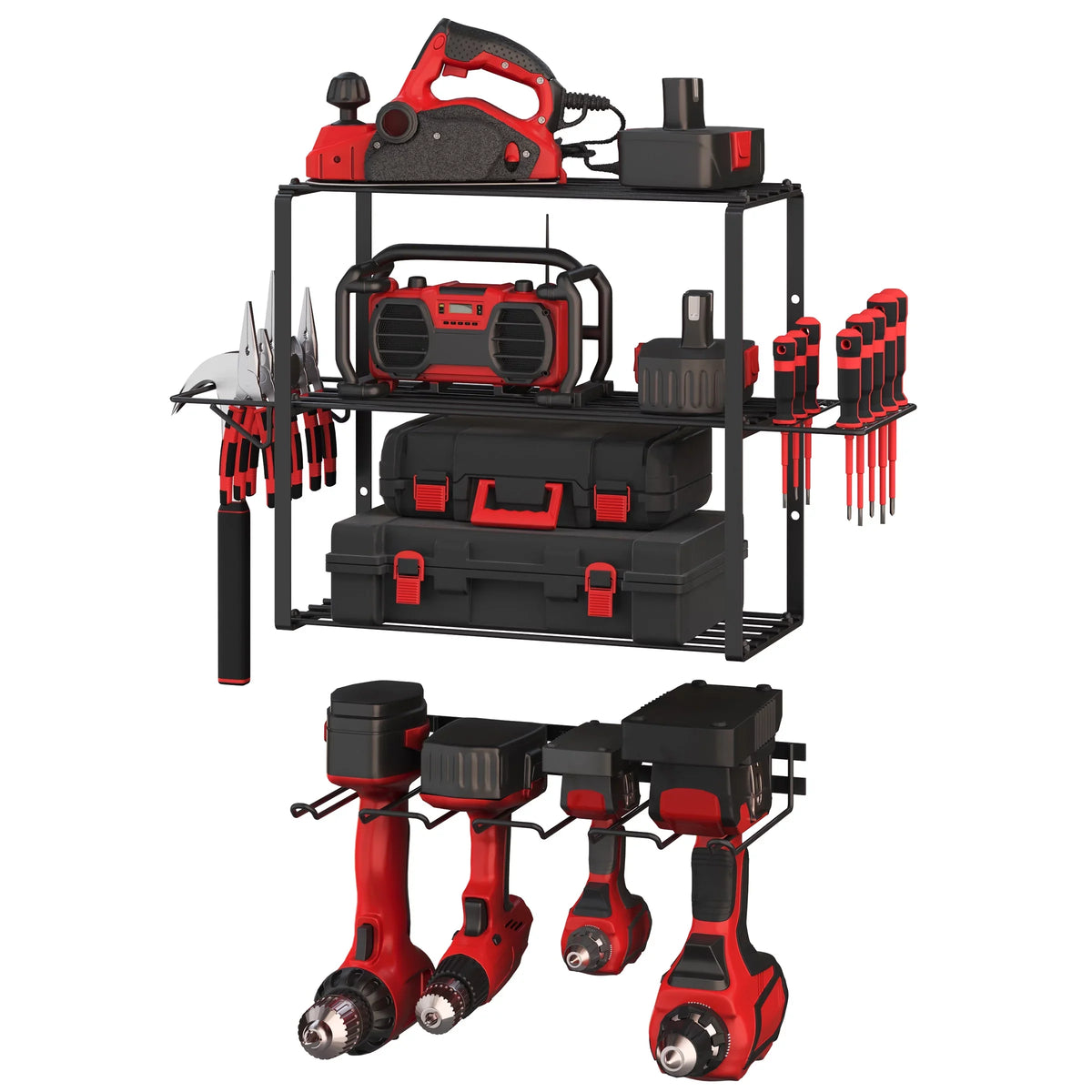 Stalwart Power Tool Organizer - 4-Tier Garage Shelving - 140lb Max Capacity
