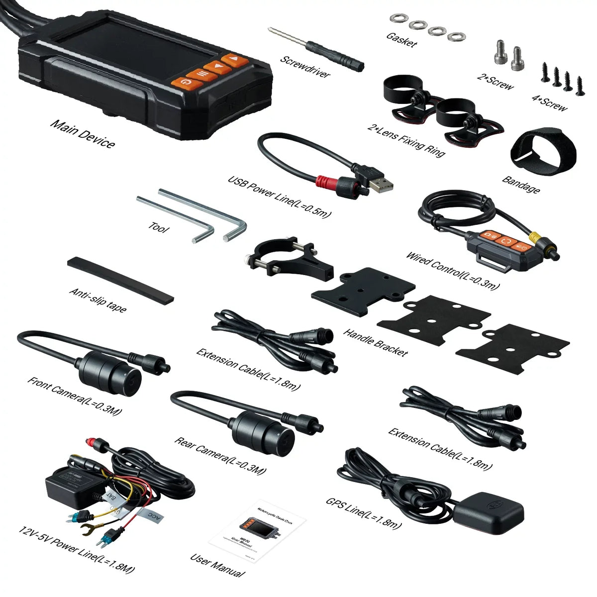 Dual 2K 30fps/1080P 60fps Motorcycle Camera, All Waterproof Dash Cam 3''  Front and Rear 150° Wide Angle with Wired Remote, Wi-Fi, ,  and Race Mode, Max up to 256GB