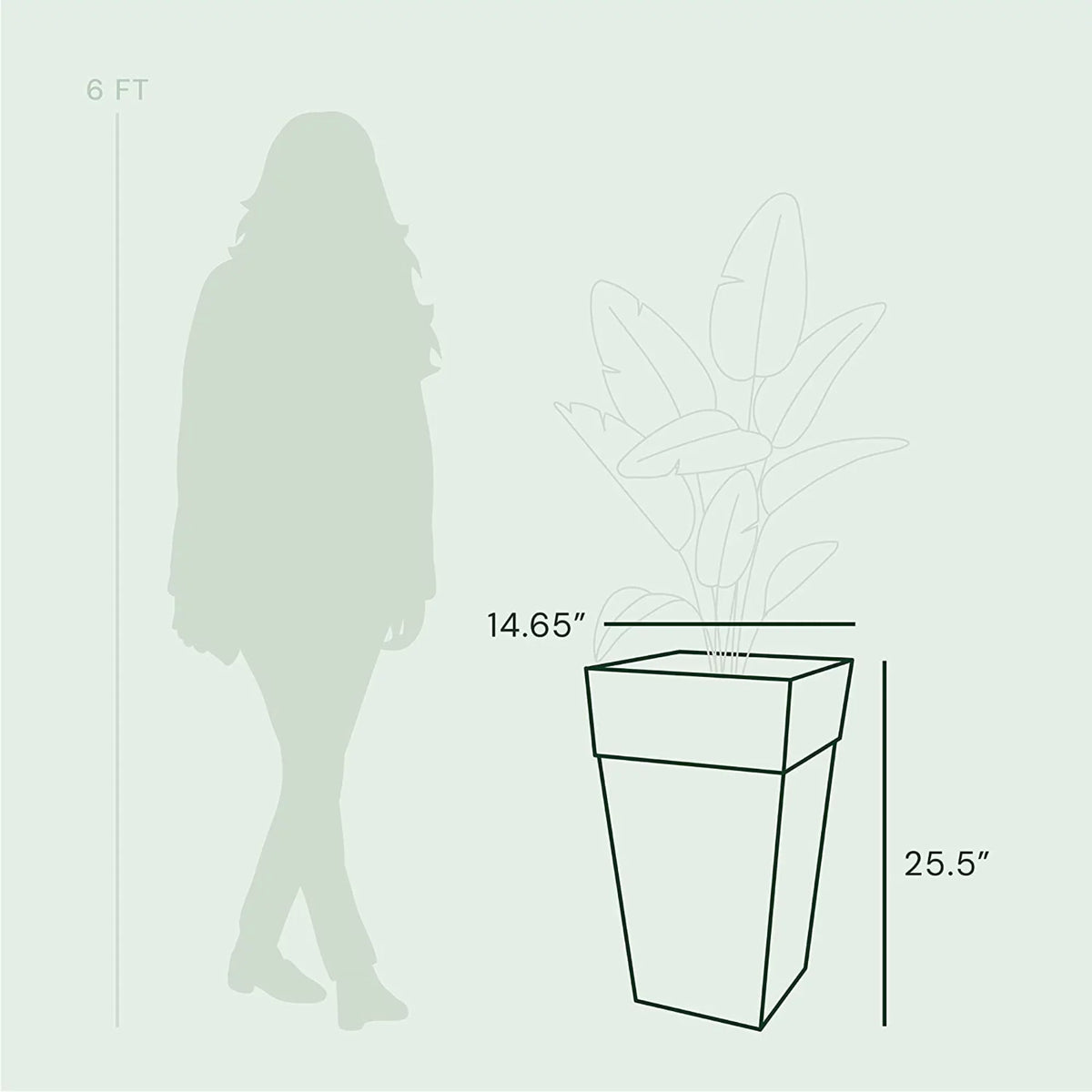 Bloem Finley Tall Indoor Outdoor Plastic Square Planter, Cement Grey, 25"
