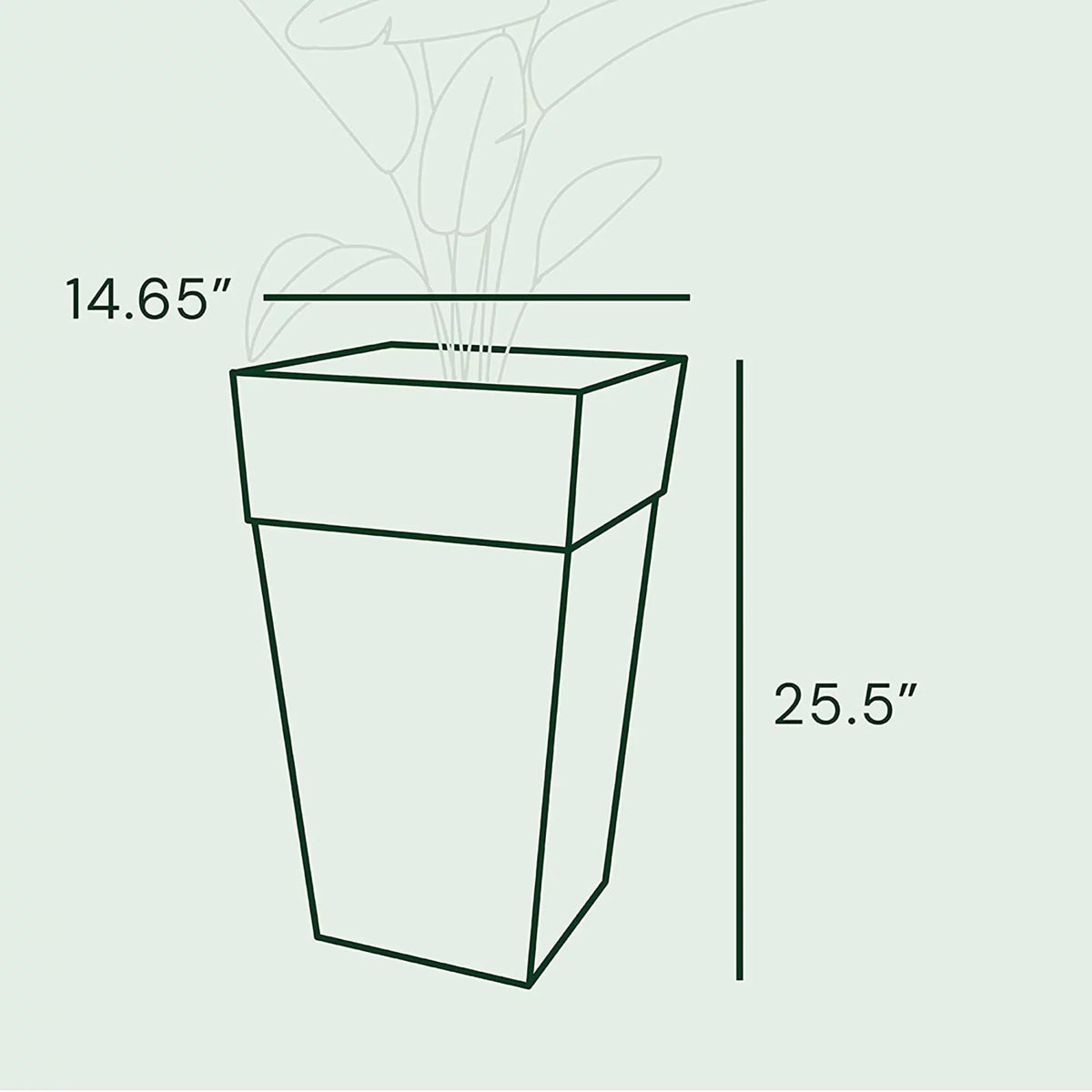 Bloem Finley Tall Indoor Outdoor Plastic Square Planter, Cement Grey, 25"