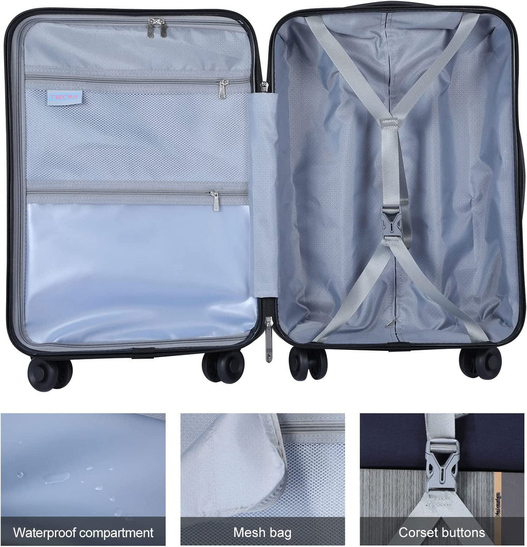 2 Piece 20/24 Luggage Set, Only 20 with Front Laptop Pocket & Expandle, Lightweight + Hardshell Suitcase with  Lock & Spinner Wheels, 20 Inch 37~41L + 24 Inch 65L, Ice Blue